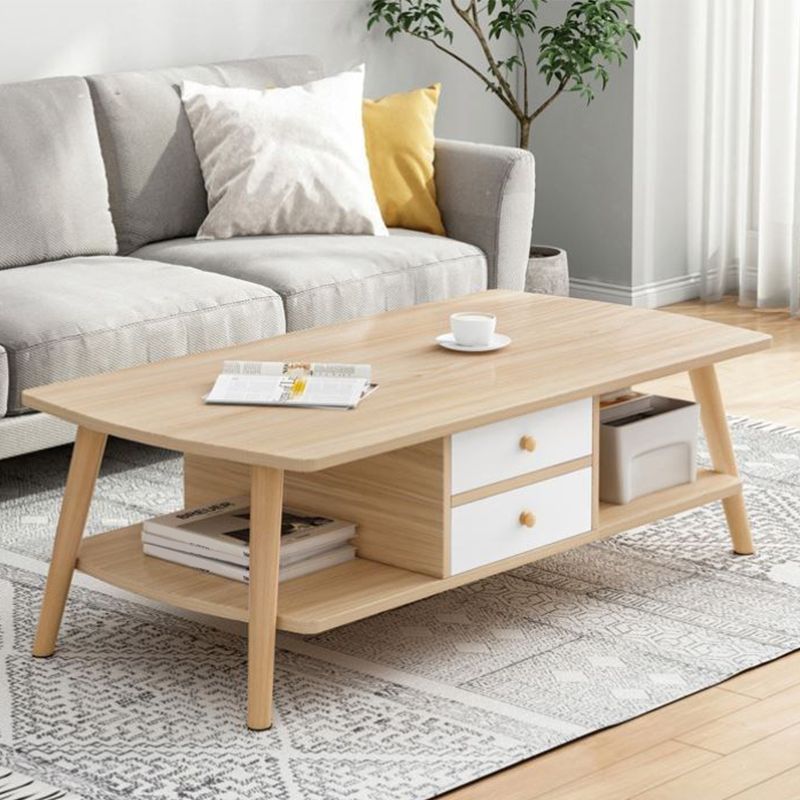 Modern Style Rectangular Artificial 4 Legs Base with Drawer Coffee Table