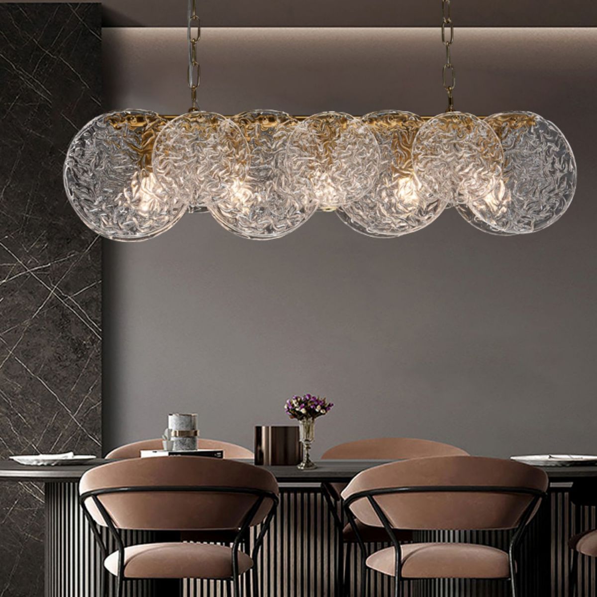 Lampada il lampadario in vetro lineare dell'illuminazione dell'isola moderna in bronzo per sala da pranzo