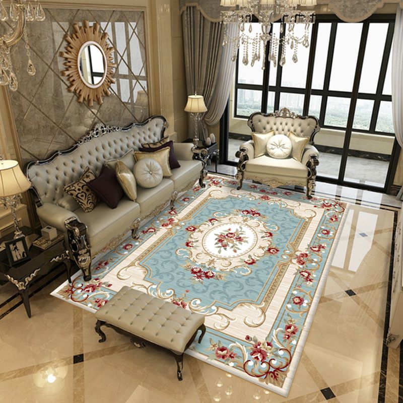 Antique Medallion Print Carpet Polyester Area Rug Pet Friendly Indoor Rug for Living Room