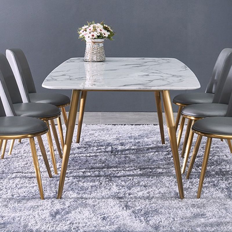 Glam Style Faux Marble Table Dining Rectangle Table with Metal Legs for Home Use