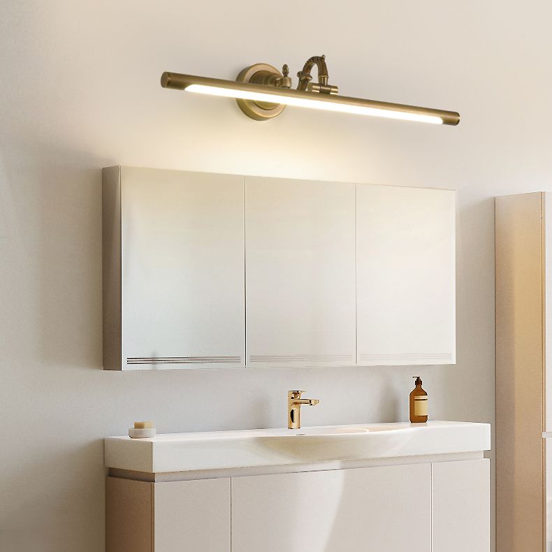 Linear Vanity Light Fixture Retro Style Copper Single Vanity Light
