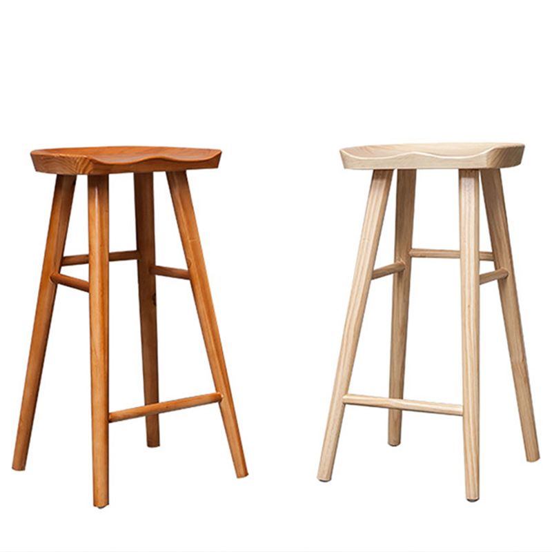 Solid Wood Indoor Counter Chair Saddle Seat Backless Counter Bar Stool