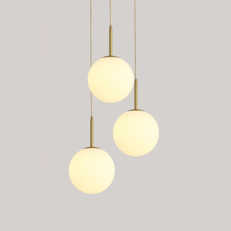Orb Hanging Ceiling Light Modernism White Glass 3 Lights Brass Multi Lamp Pendant with Round Canopy