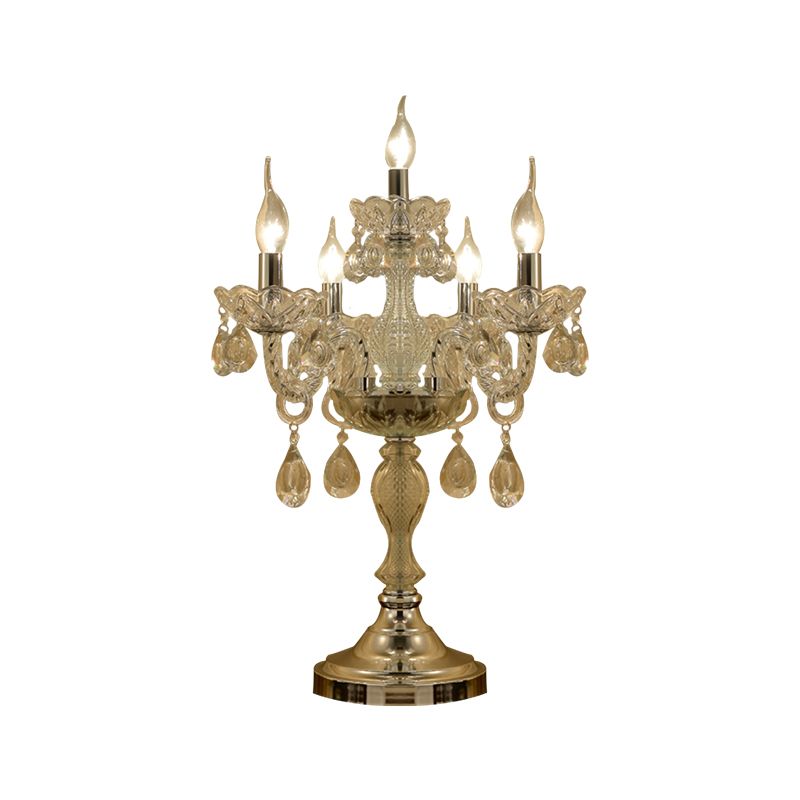 Luz de mesa de dormitorio de candelabra Lámpara tradicional de cristal transparente 5/6/7 Lámpara de pie de noche cromada