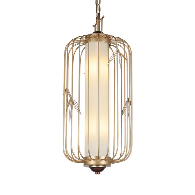 Birdcage comedor de comedor iluminación clásica metal elegante 2 luces 2 luces doradas luz de techo colgante