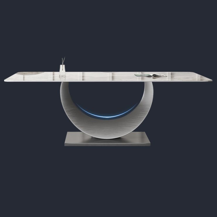 Modern Sintered Stone Dining Table Rectangular Dining Table Set with Metal Base