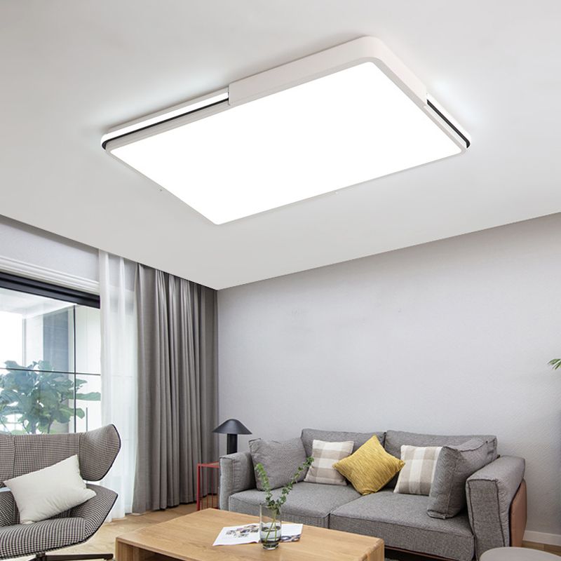 White Square/Rectangular LED Flush Mount Light Simple 16"/19.5"/35.5" Wide Acrylic Bedroom Ceiling Lamp in Warm/White Light