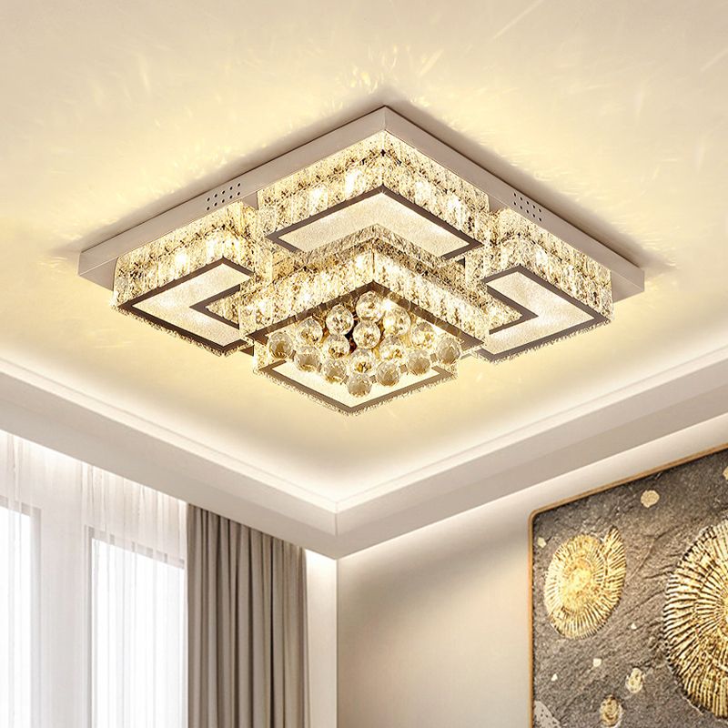 LED Faceted Crystal Flush Ceiling Light Fixture Modern Chrome Crystal Orb Bedroom Flush Mount