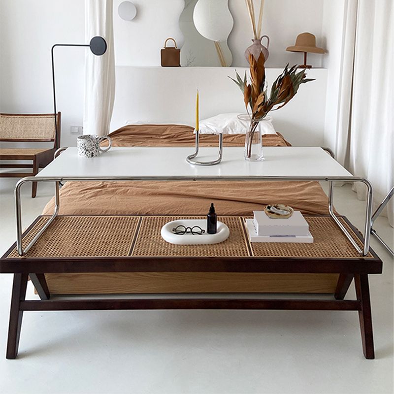 Contemporary Simple Sled Coffee Table Rectangular Wood Top Cocktail Table Set