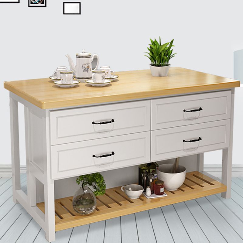 Natural Finish Pine Wood Kitchen Island Table for Dining Room