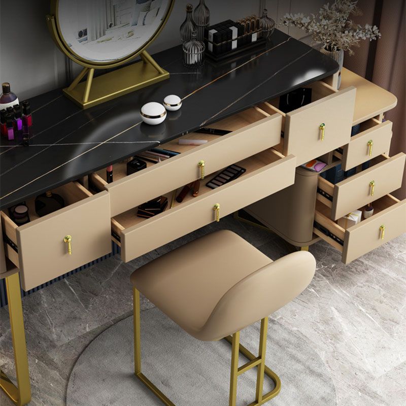 Pine Wood 7 Drawers Dresser with Stone Top Make-up Vanity for Bedroon