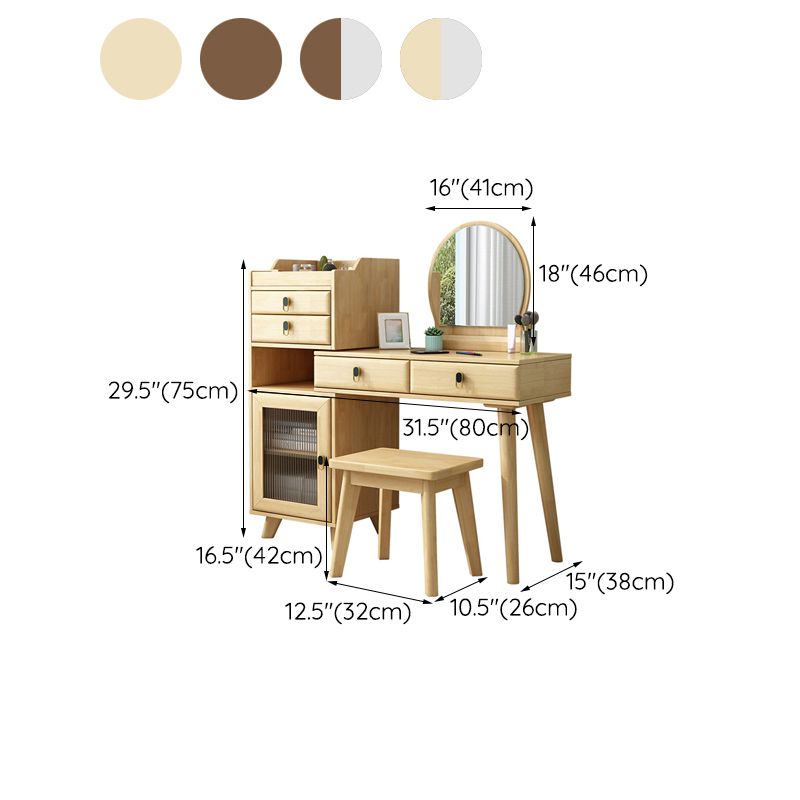 Rubberwood Vanity Set with Stool and Mirror Scandinavian 4 Drawers Dresser