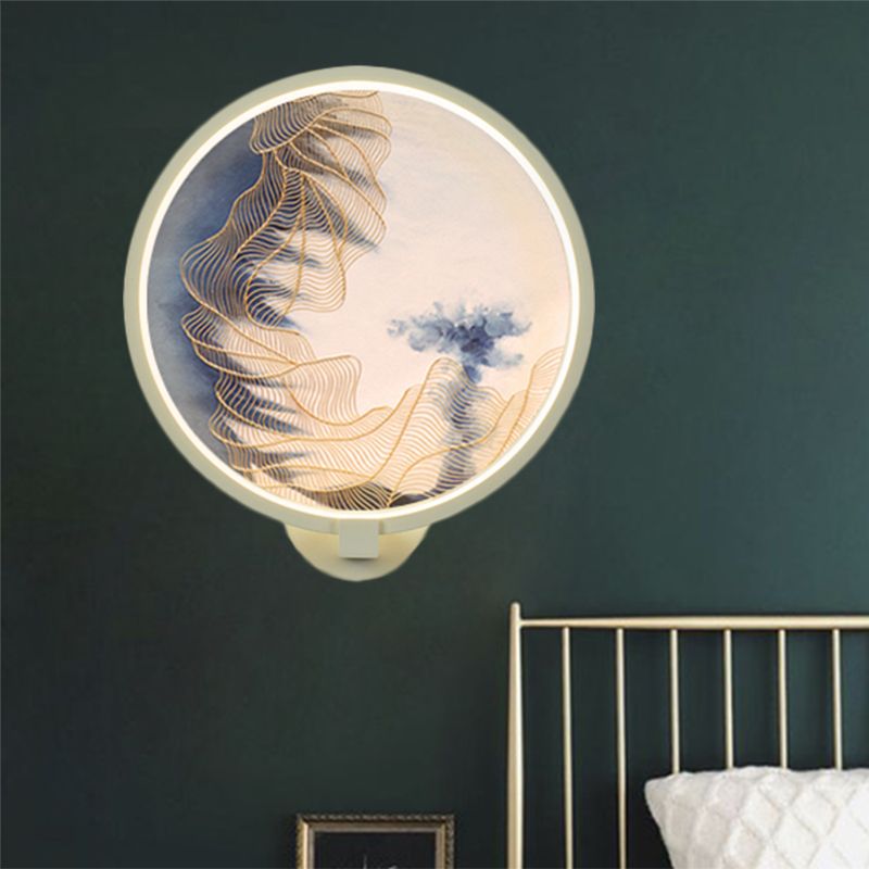 Rounded Acrylic Mountain Wall Lighting Chinese LED White Wall Mural Lamp for Living Room