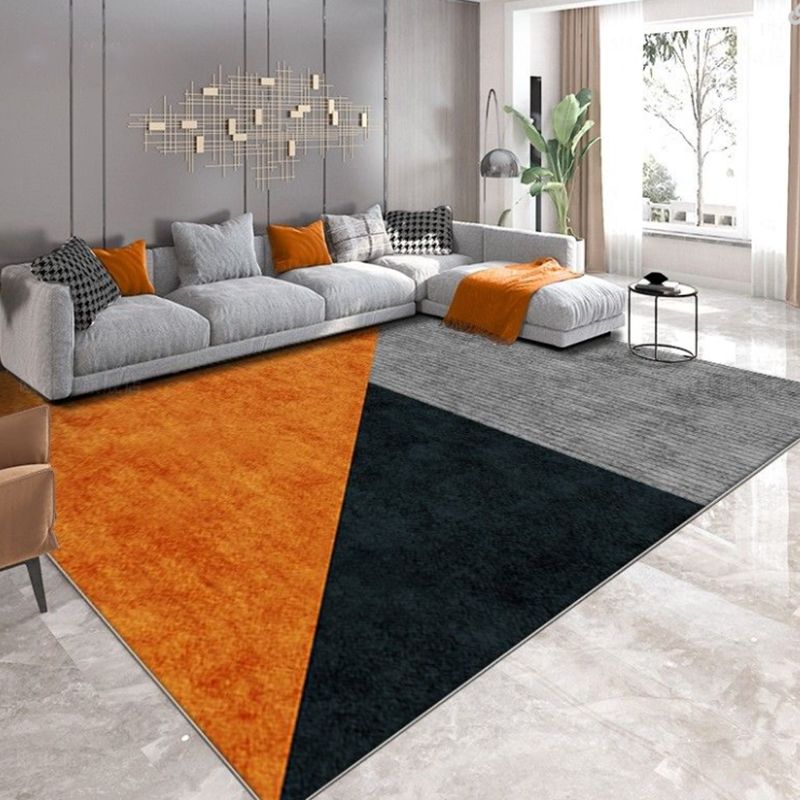 Orange Modern Carpet Polyester Line Carpet Non-Slip Backing Carpet for Living Room