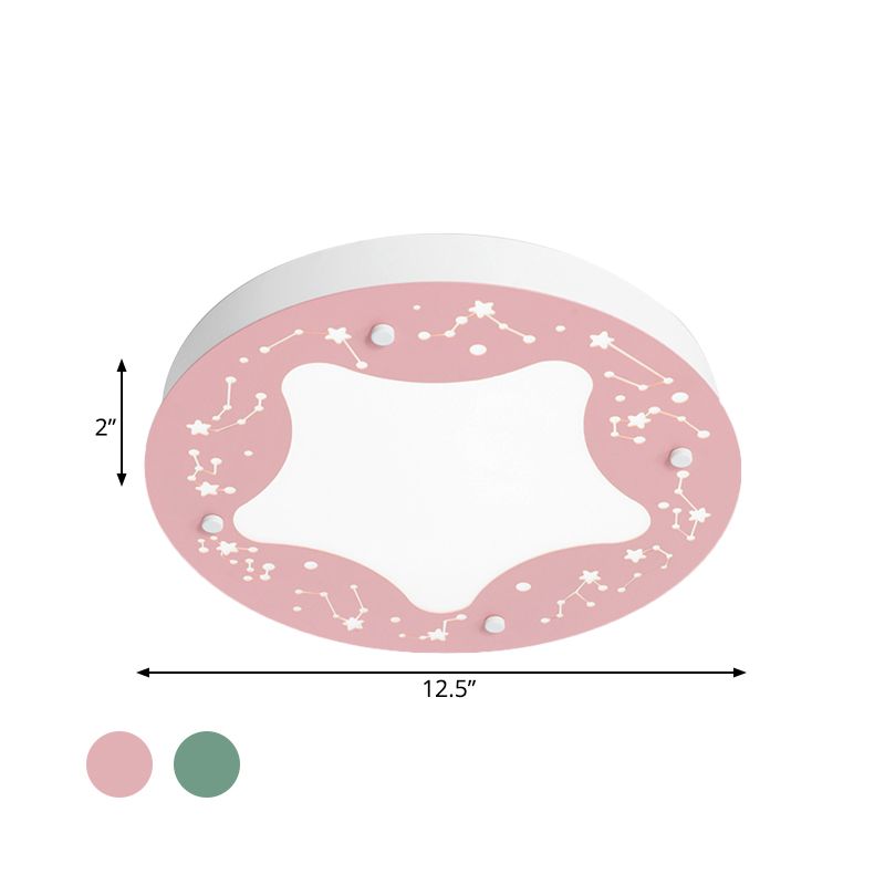 Grün/Rosa runde Unterputzleuchte, Cartoon-LED-Acryl-Unterputz-Einbauleuchte mit Sternmuster