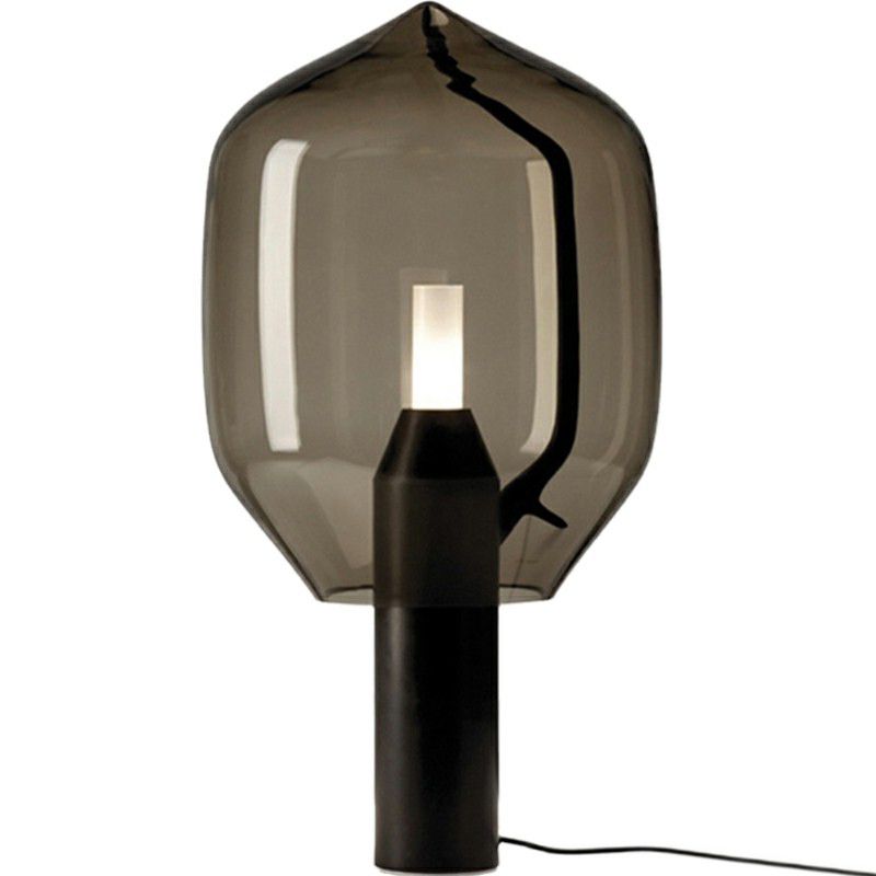 Glass Tulip Night Table Lamp Designer Single-Bulb Nightstand Light with Cylindrical Marble Base