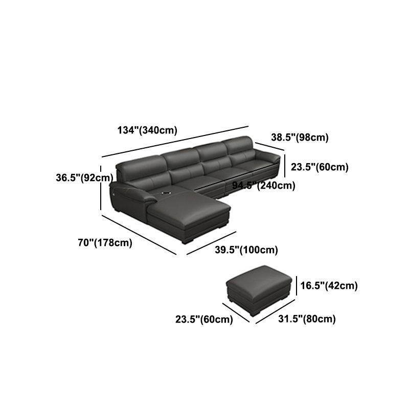 Leather Pillow Top Arm Sectional Sofa 36.22"High Cushion Back Sofa,Black