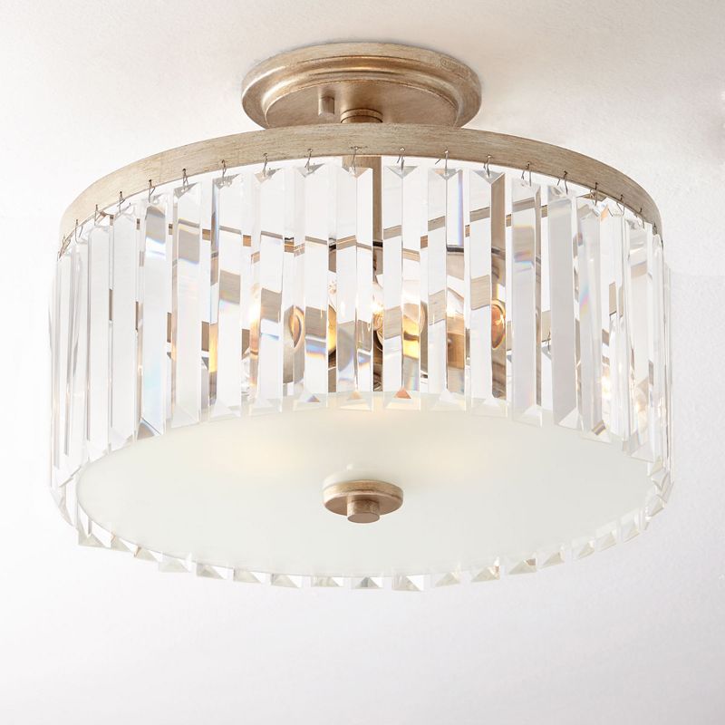 Circle Crystal Block Semi Flush Simplicity 3 Bulbs Corridor Flush Mount Recessed Lighting in Gold