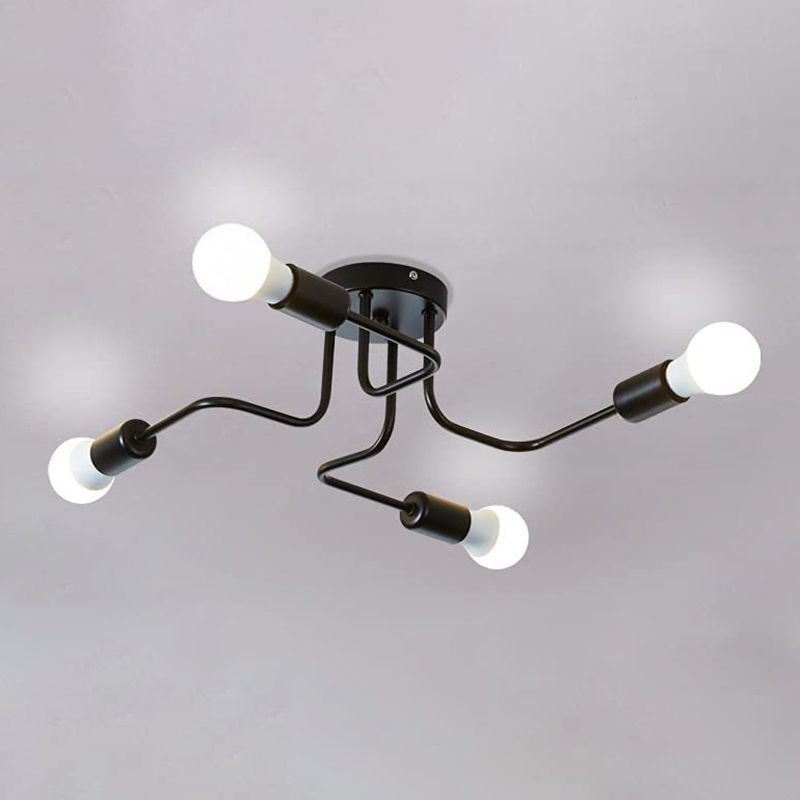 Spoutnik Semi-Flush Mount Light Fixture Industrial Metallic Ceiling Mount Chandelier for Bedroom