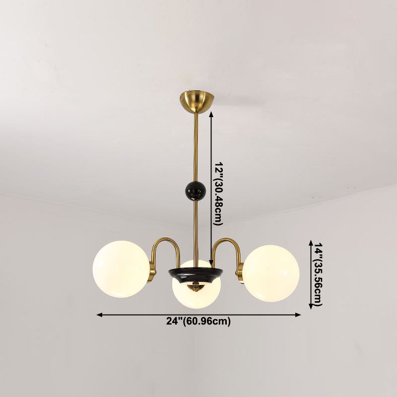 Modern Luxury Globe Hanging Lamp Electroplate Iron Pendant Light with White Glass Shade