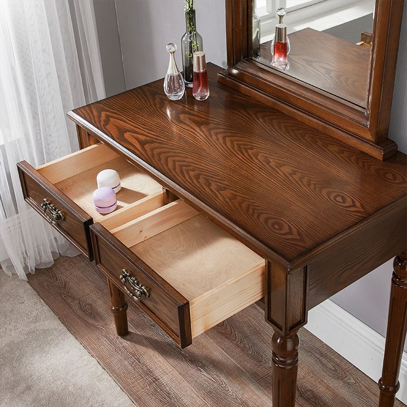 Rubberwood Bedroom Traditional Mirror 2-Drawer Espresso Vanity Set