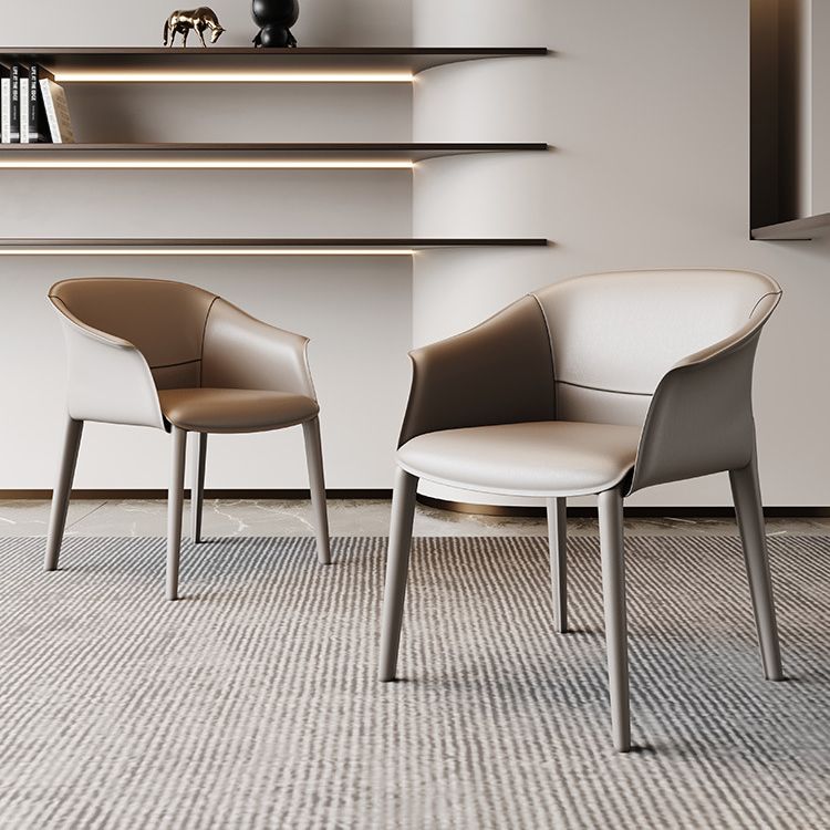 Solid Back Chairs Contemporary Design Arm Leather Dining Chair