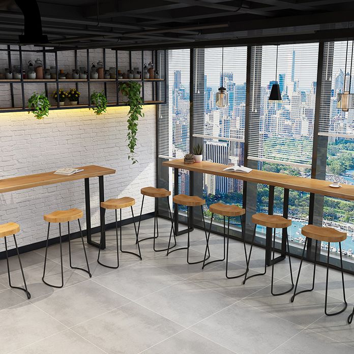 Metal Bar Table Rectangle Wood Top Bistro Pub Table Modern Style Breakfast Table