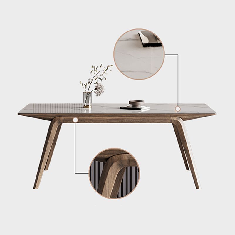 White Mid-Century Dining Table Stone Top Table with Wooden Frame