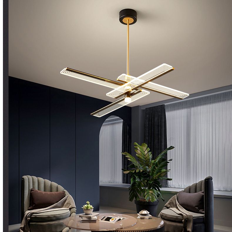 Rectangular Panel Hanging Light Fixture Modern Acrylic Black LED Chandelier for Living Room