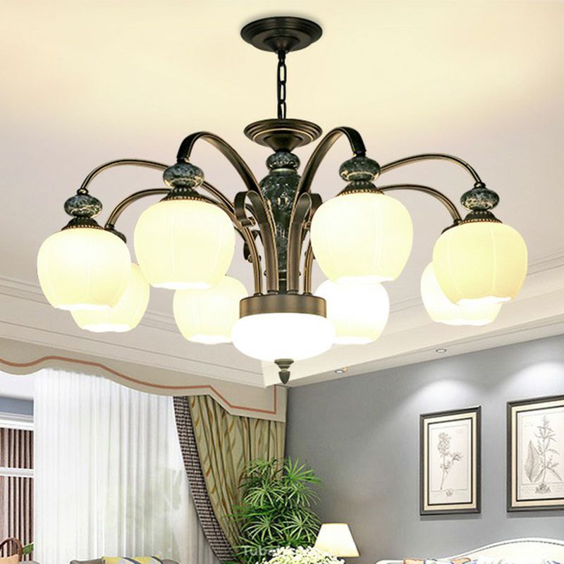 White Glass Flower Shaped Ceiling Lighting Traditional Dining Room Chandelier Light Fixture