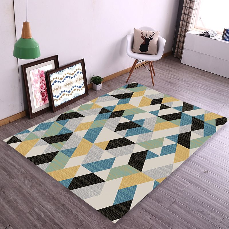 Contemporary Parlor Rug Multicolored Geo Pattern Indoor Rug Non-Slip Backing Pet Friendly Area Carpet