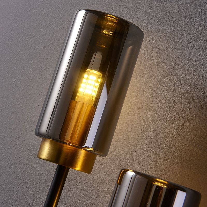 Glass Black and Gold Wall Sconce in Modern Luxury Style Copper Cylindrical Wall Lamp for Bedroom
