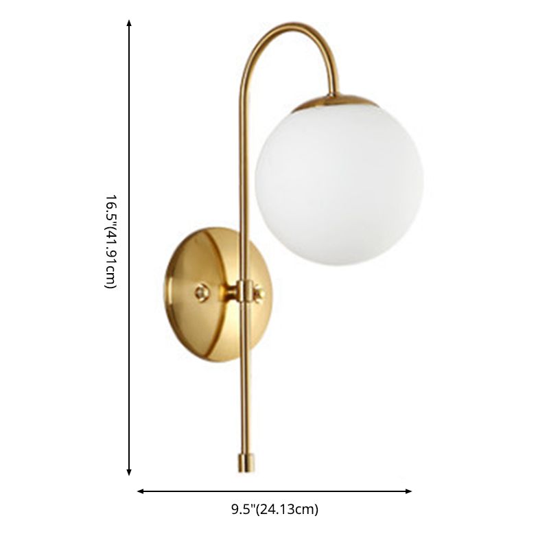 Gold Globe Hanging Wall Lamp in Modern Creative Style Wrought Iron Wall Sconce with Opal Glass Shade
