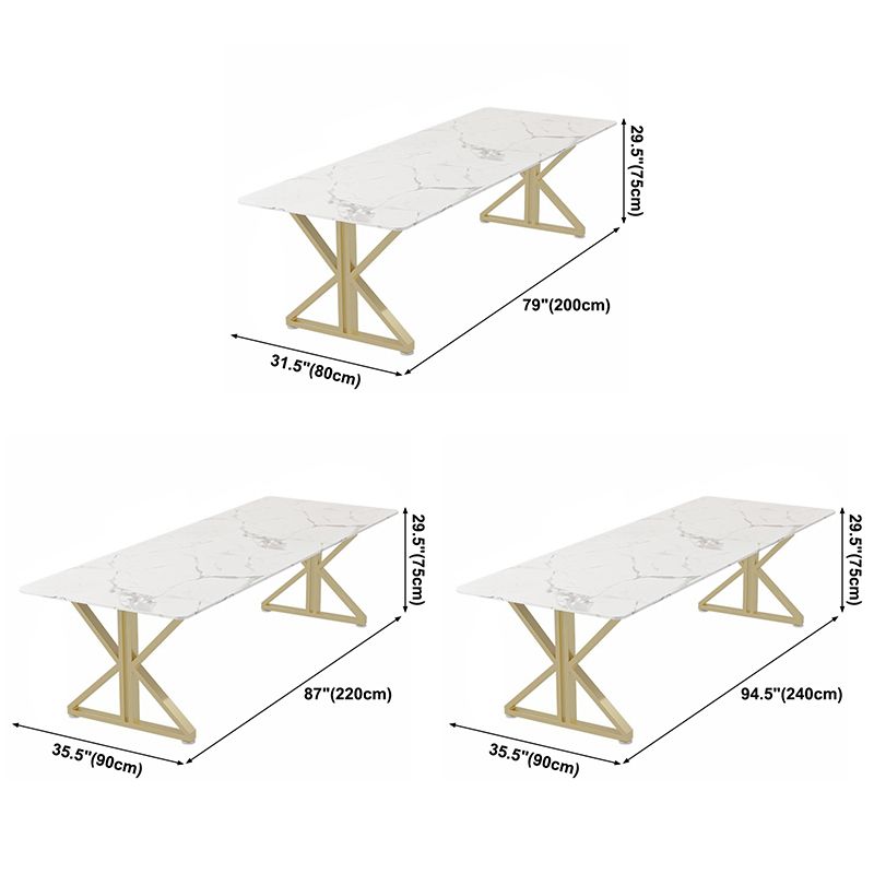 Mesa de comedor de doble pedestal rectángulo Tono blanco con piedra sinterizada