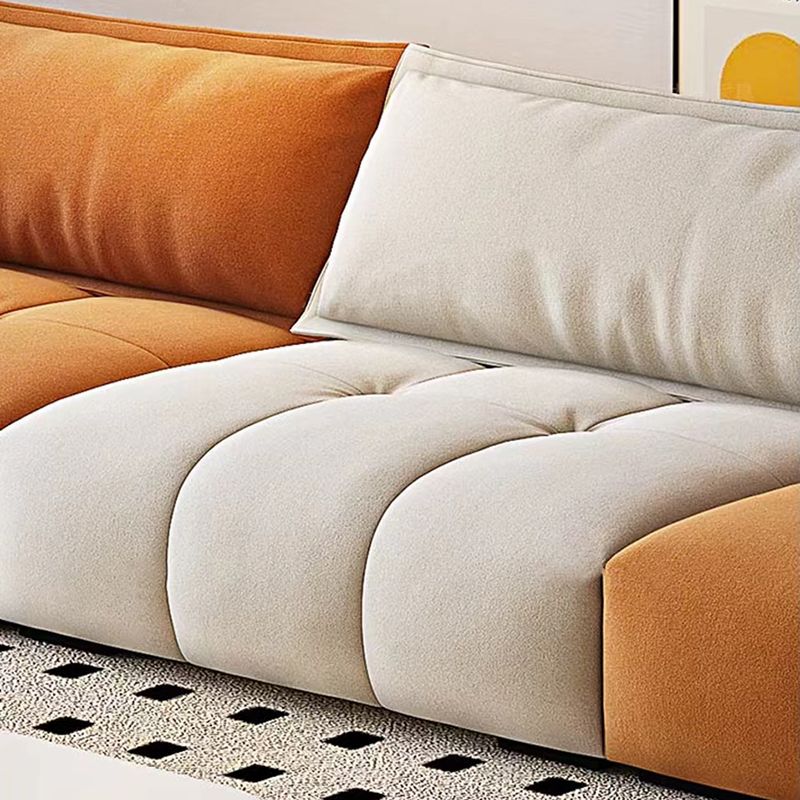 Tufted Loose Back Sofa with Chaise Nordic Pillow Top Arm Sofa in Orange and White