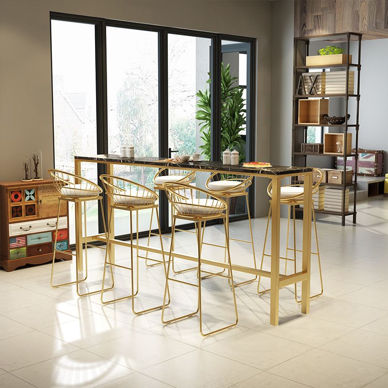 Contemporary Bar Table Faux Marble Bar Dining Table with Trestle Base