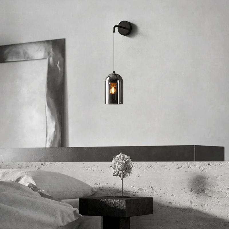 Cylinder Shape Glass Wall Sconces Modern 1 Light Wall Mount Light Fixture in Black