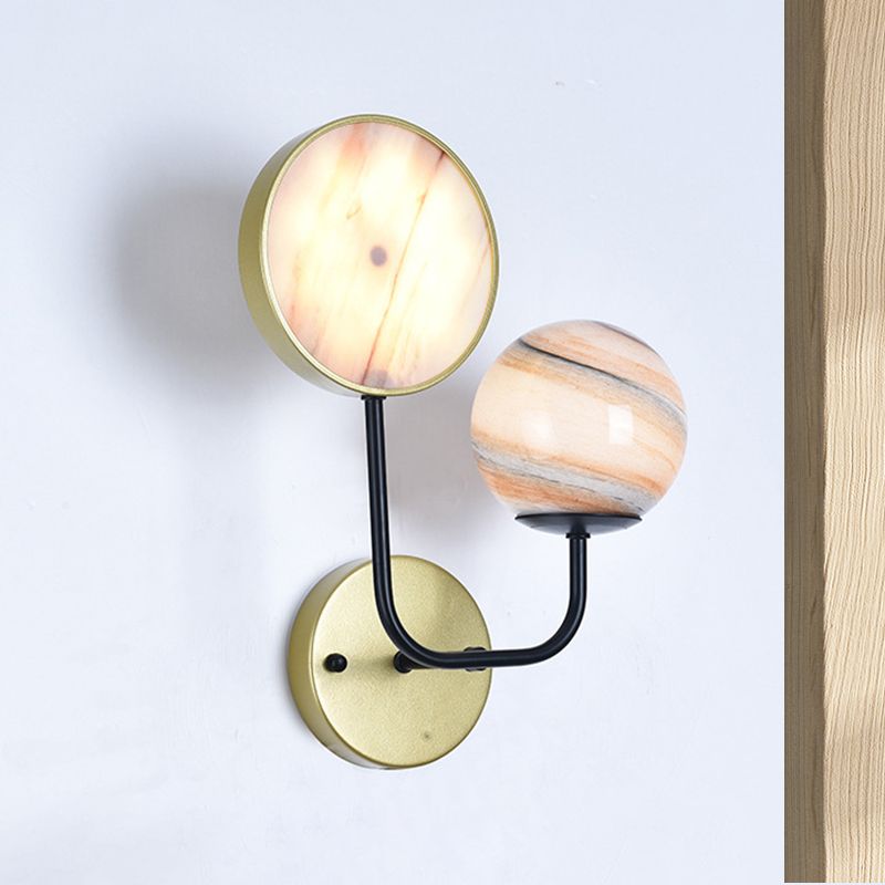 Minimaliste Boule et tambour Glue Light Planet Verre 2 LICTES MOUR MUR MELLEMENT LAMPE EN GOL AVEC ARMLE PLUDE