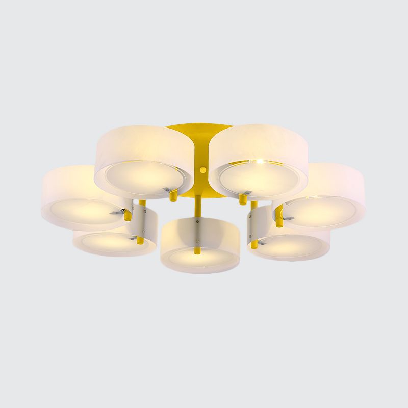 Witte Drum semi-inbouw plafondlamp Macaron Loft melkglazen plafondarmatuur voor studeerkamer