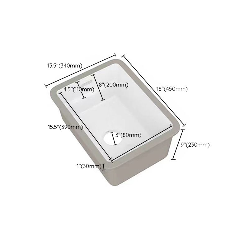 Modern Undermount Vanity Sink Rectangular Porcelain with Overflow and Faucet Vessel