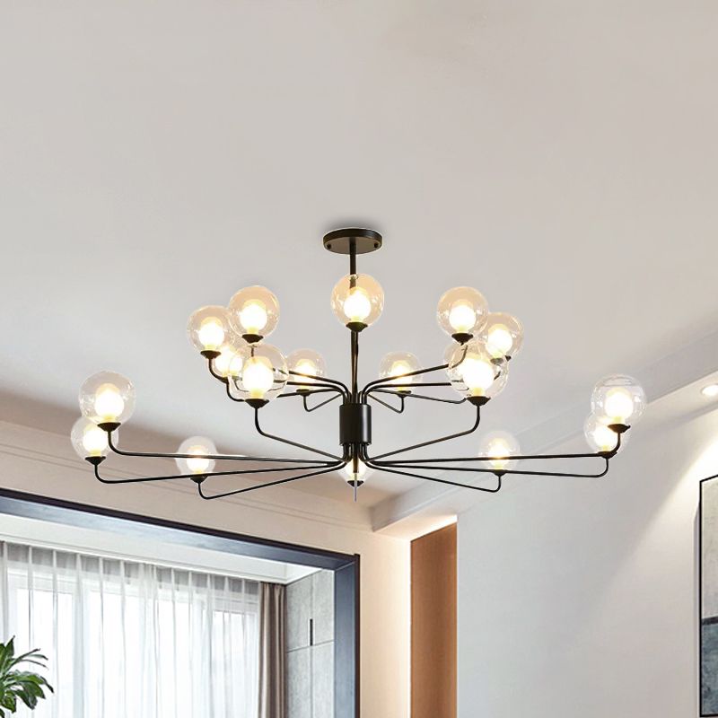 2-Tier Ball Clear Glass Chandelier with Radial Design Contemporary 8/12/18 Lights Black/Gold Hanging Light Fixture