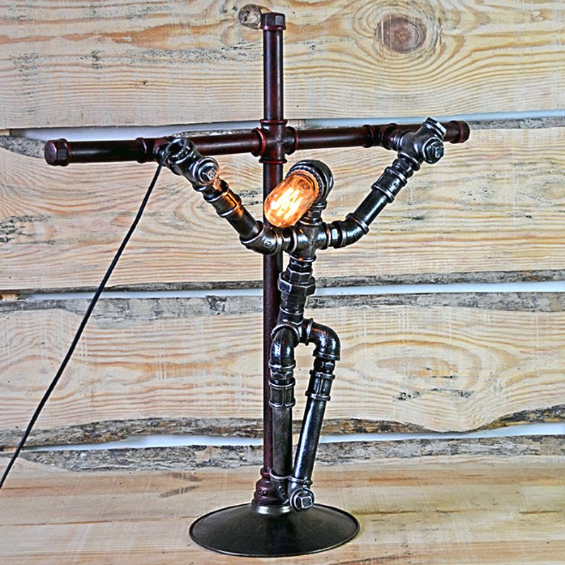 1 Glühbirnenstischlampe Rustikal Stylish gealtert Silberwasserrohr Innentischbeleuchtung mit Roboterdesign