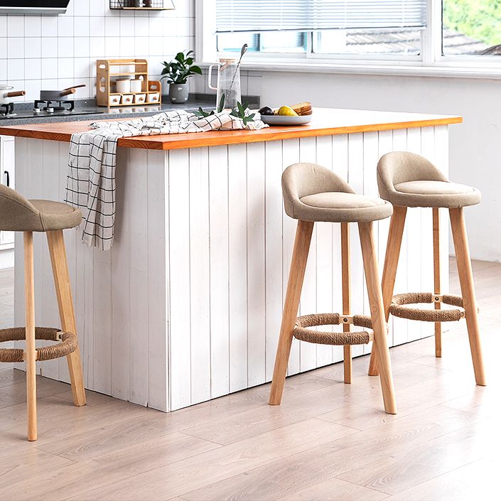 Tabouret de bar repose-pieds en tissu moderne, tabouret de comptoir rond d'intérieur à dossier bas avec pieds en bois