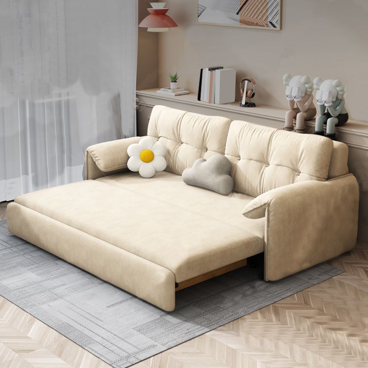 31" Wide Scandinavian Sofa Futon Faux Leather White Sleeper Sofa