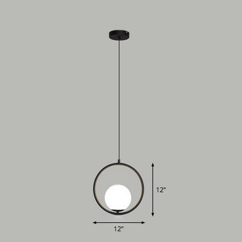 Ball Ceiling Suspension Lamp Simple Style White Glass Single Pendant Light with Metal Ring