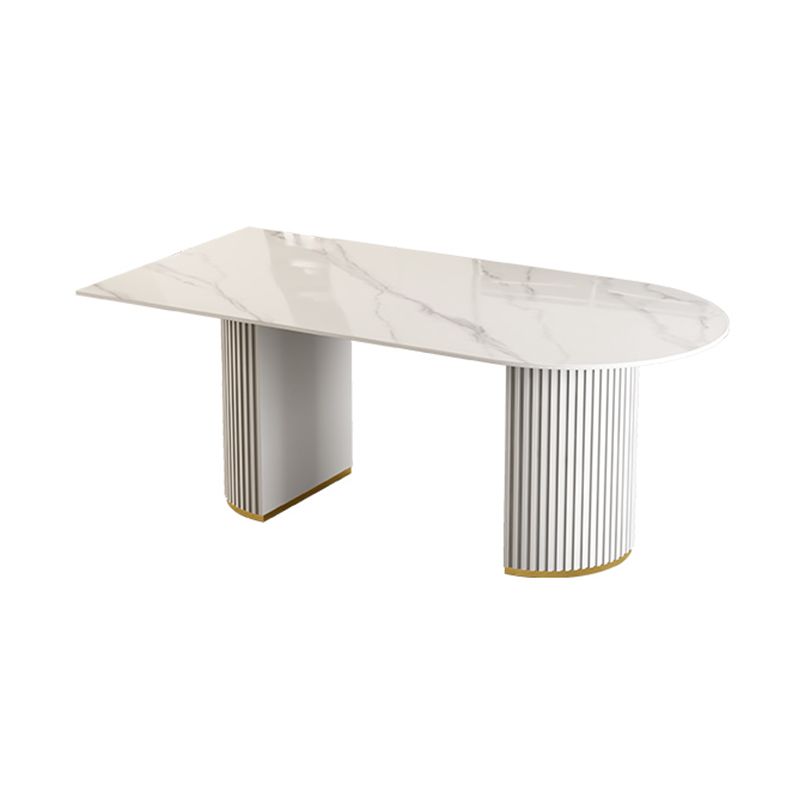Gratis vorm gesinterde stenen eettafel luxe tafel met dubbele voetstuk