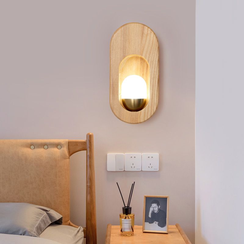 Luces de apliques de pared en forma de bola de estilo contemporáneo madera 1 lámpara de luz liviana