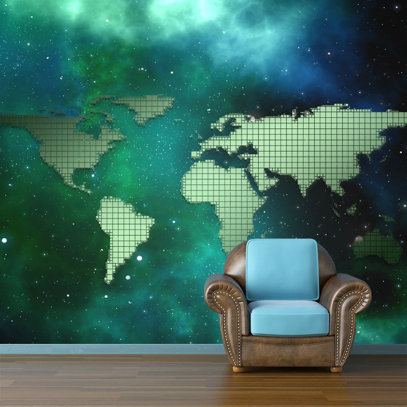 Map Mural Wallpaper Moisture Resistant Contemporary Study Room Wall Decor