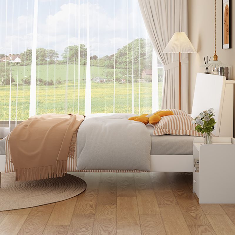 Solid Wood Standard Bed Modern White Bed Frame with Headboard