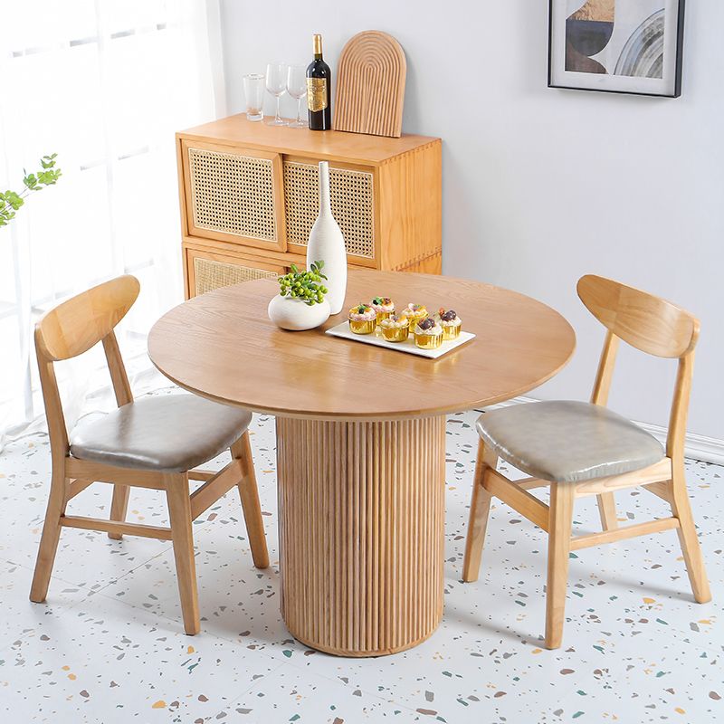 Modern Round Standard Height Dining Table Natural Base Pedestal Casual Dining Table